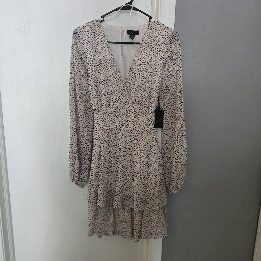 Elegant Brown and White Long Sleeve Dress -Leopard Print